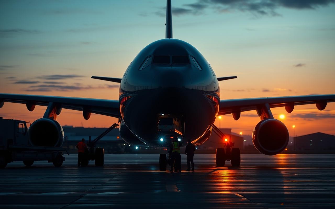 Cargo aircraft loaded at twilight