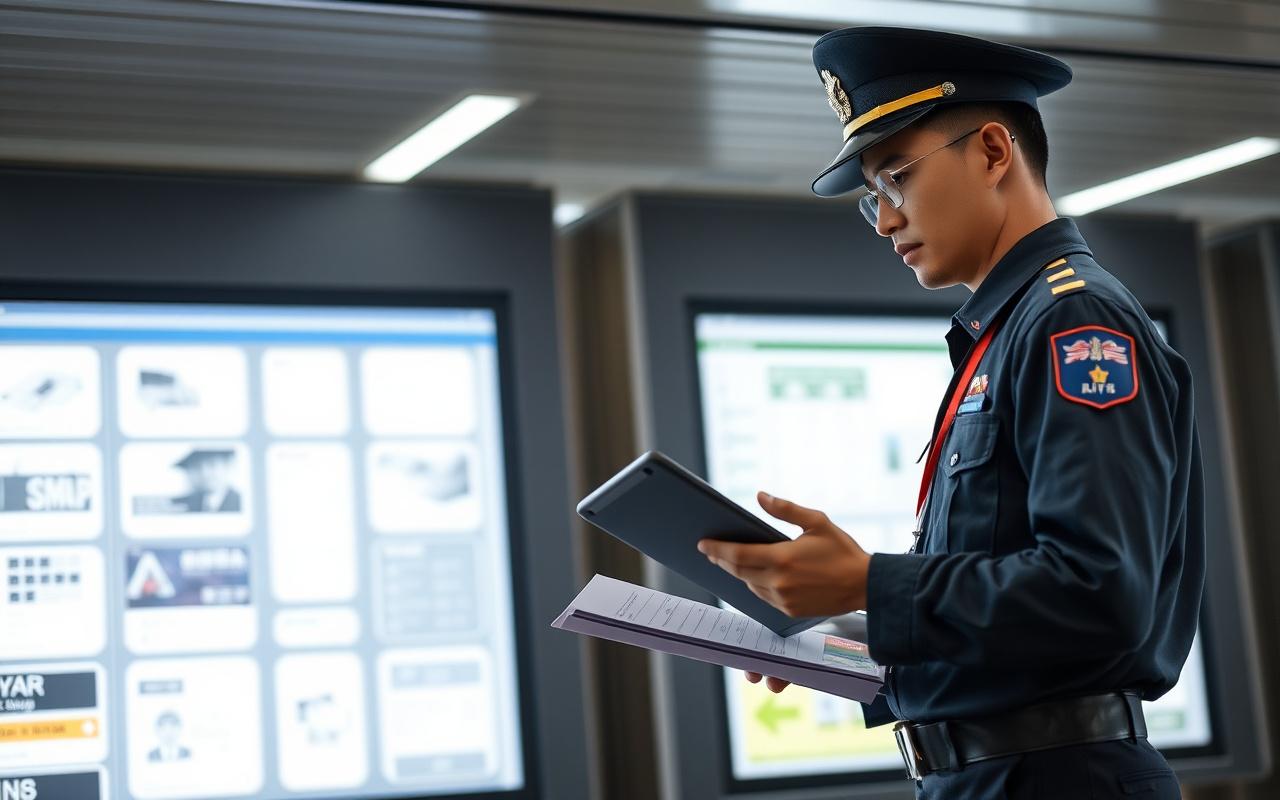 Customs officer inspecting cargo paperwork