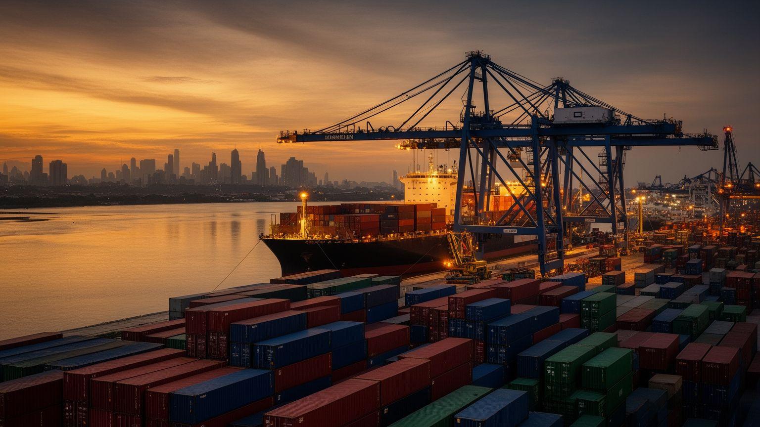 Container terminal at dusk in Malaysia